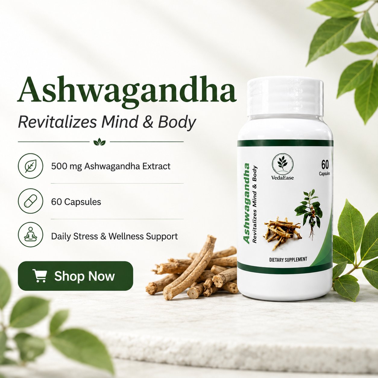 Sarelle Hue Ashwagandha 500mg for stress and skin