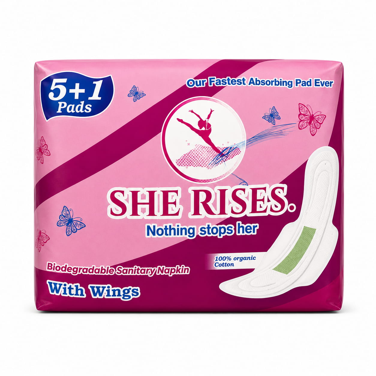 She Rises Biodegradable Sanitary Napkin with Wings